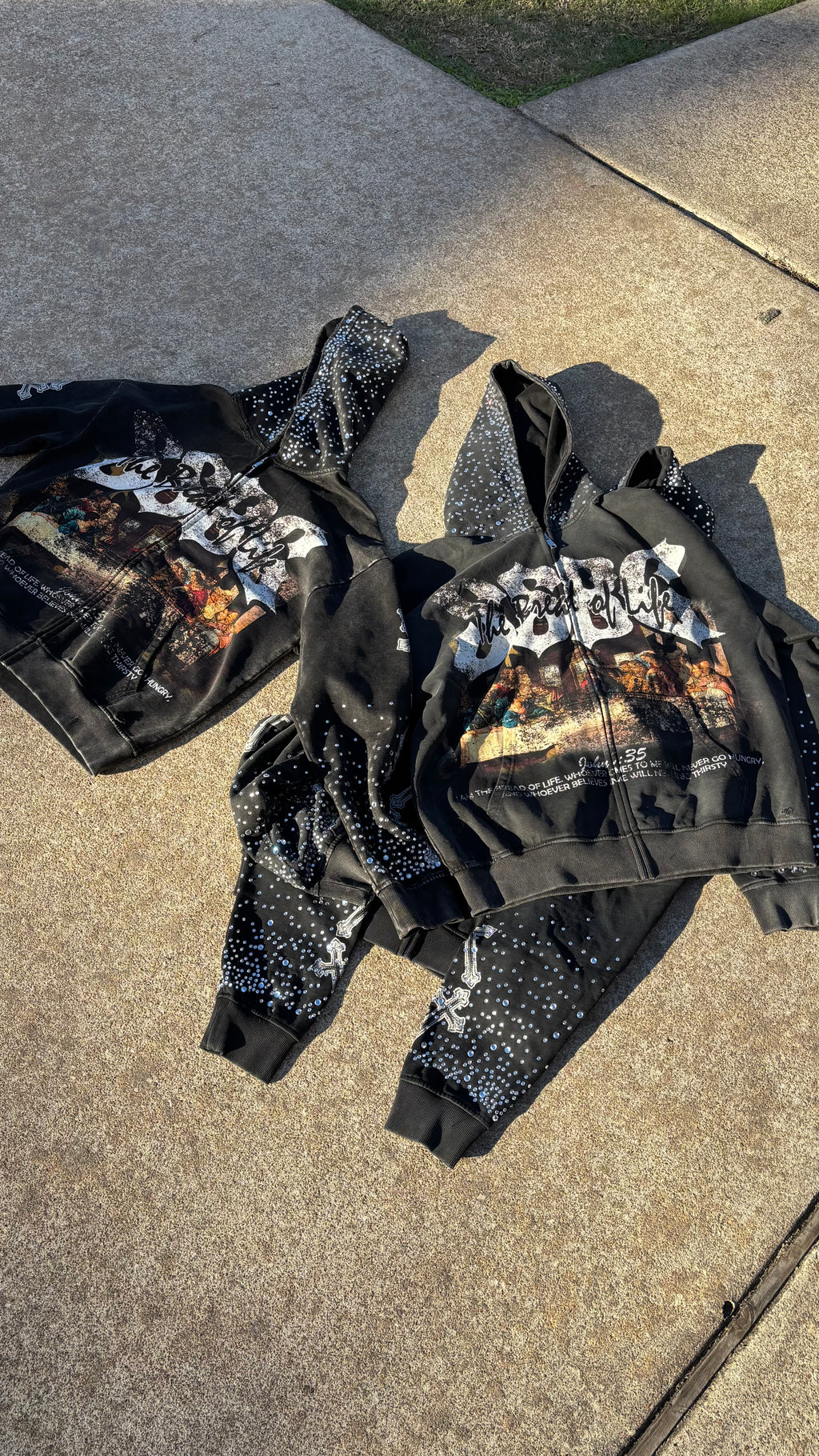 Bread Of Life Distressed Rhine Stone Zip Up Jacket (unisex)