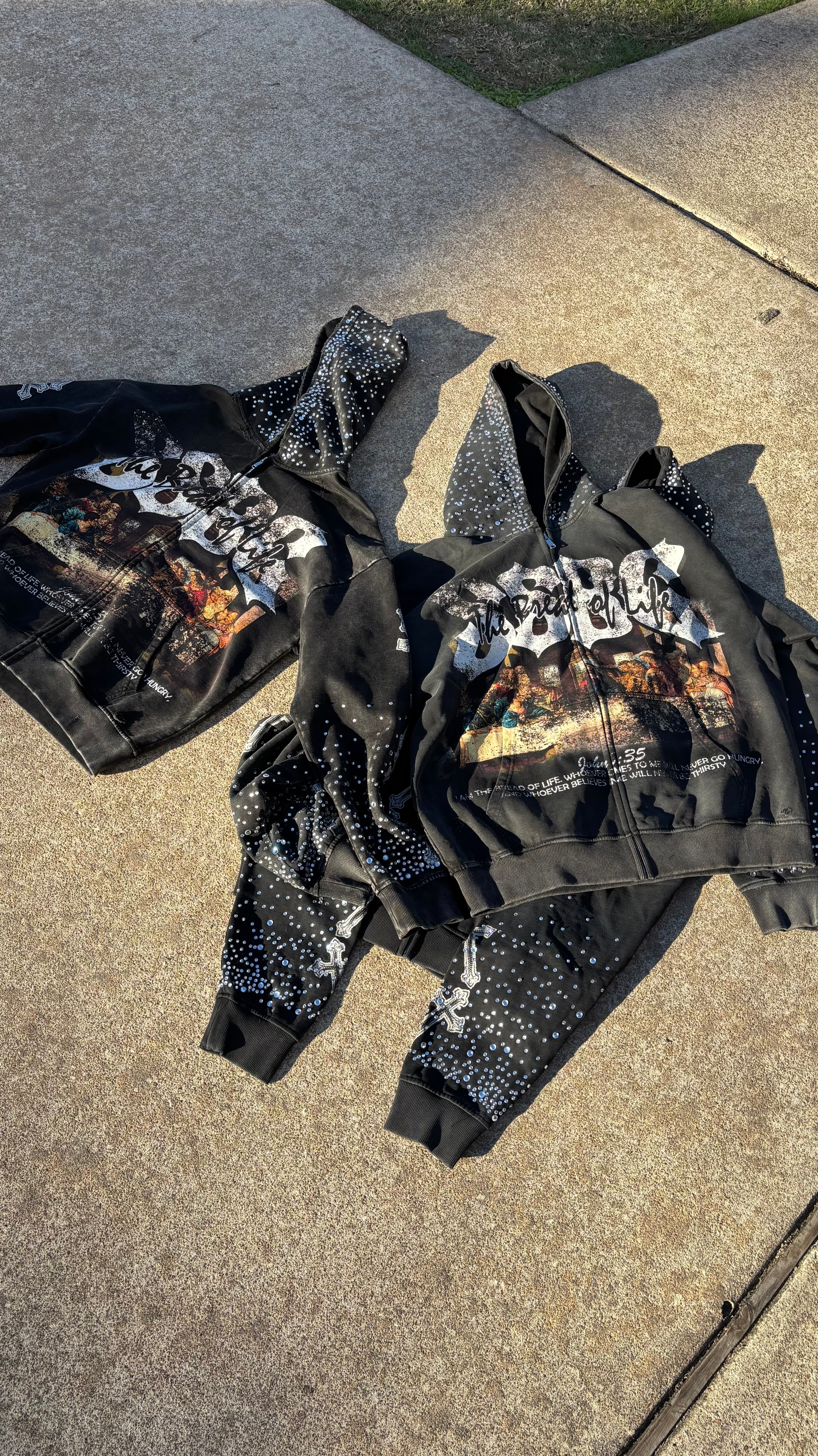 Bread Of Life Distressed Rhine Stone Zip Up Jacket (unisex)