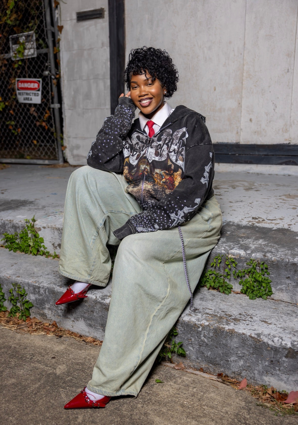 Bread Of Life Distressed Rhine Stone Zip Up Jacket (unisex)